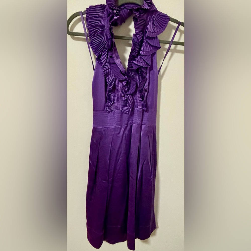 BCBG Ruffle Neck Open Back Dress